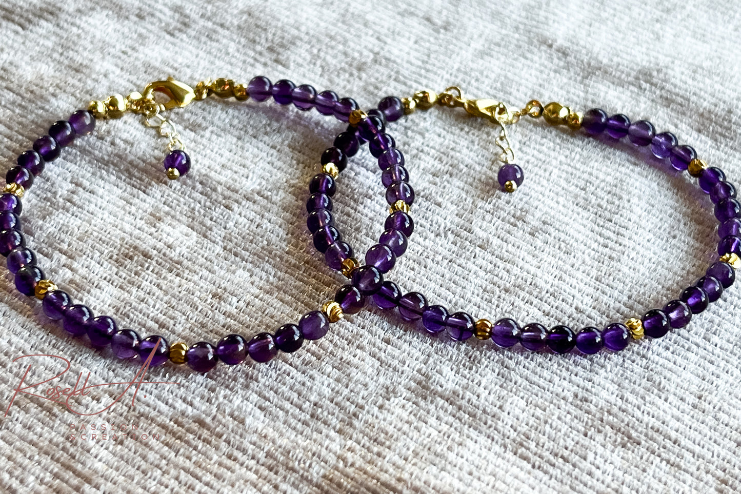 Amethyst Gemstone Bracelet 18k Gold Plated Handmade